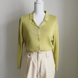 SOLD- Chartreuse collar button down - tagged L